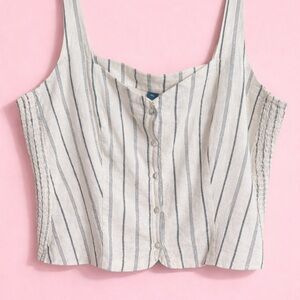 Old Navy Linen Blend Button Front Tank Vest – Striped XXL